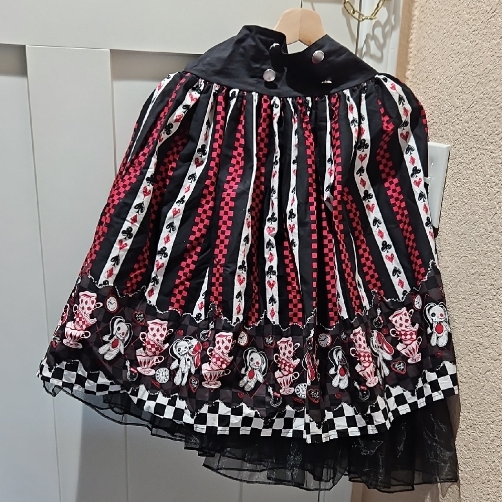 Black and Red A-Line Skirt with Playful Pattern